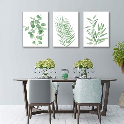 Bwodke Green Botanical Canvas Wall Art Set of 3, 16x24 inch - color: Green and White, size: 16"x24" Canvas