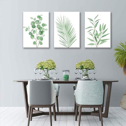 Bwodke Green Botanical Canvas Wall Art Set of 3, 16x24 inch - color: Green and White, size: 16"x24" Canvas