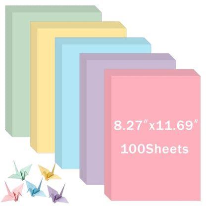 100 Sheets Pastel Construction Paper Assorted Color Pastel Cardstock Thick