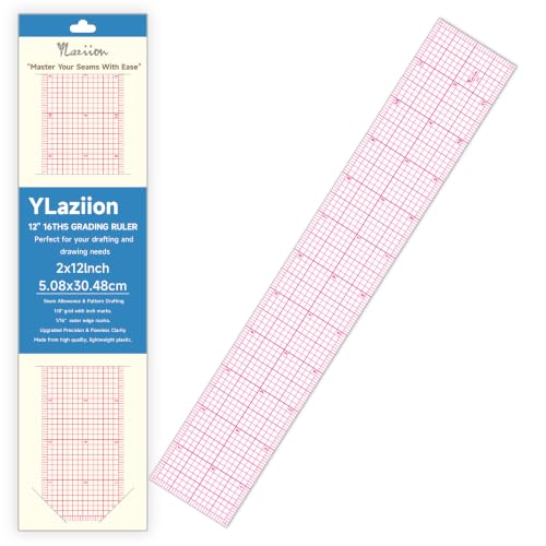 YLaziion Clear Ruler for Sewing 2x12 Inch Grid Graph Ruler 1.4mm Thick PVC - style: 12" Design Ruler
