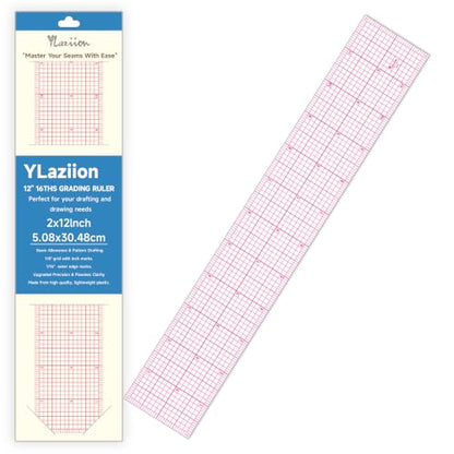 YLaziion Clear Ruler for Sewing 2x12 Inch Grid Graph Ruler 1.4mm Thick PVC - style: 12" Design Ruler