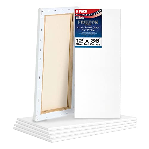 U.S. Art Supply 12"x36" Stretched Canvas for Painting, 3/4" Profile, 6-Pack - size: 12" x 36"