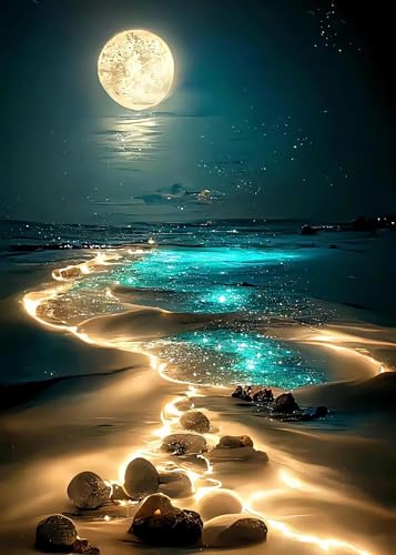 Moonlight Beach Diamond Art Kits for Adults, 5D Diamond Painting for Adults - color: Seaside Moonlight