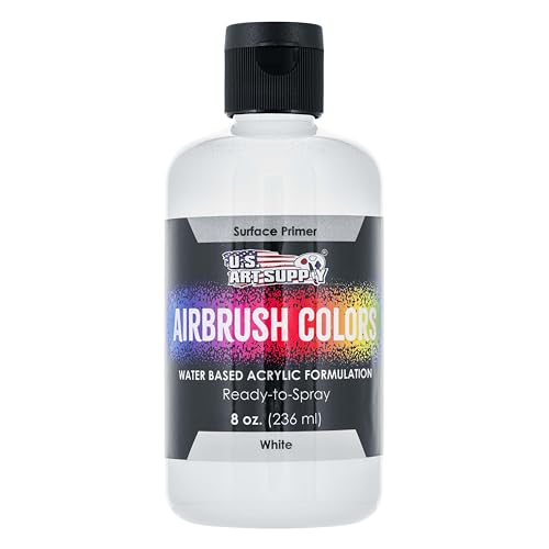U.S. Art Supply White Surface Primer Airbrush Paint, 8 oz Bottle - color: White