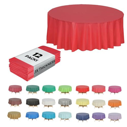 Evershine (12-Pack Heavy Duty Plastic Table Covers Tablecloth (Reusable) (Round 84", Red) - color: Red, size: 12 PACK Round 84"