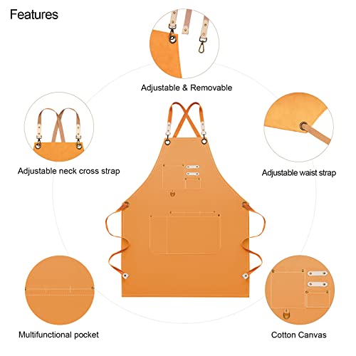 Dulabi Apron, Adjustable Chef Apron for Women and Men with Large Pockets, Cooking Kitchen Apron with Back Straps - color: Orange