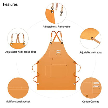 Dulabi Apron, Adjustable Chef Apron for Women and Men with Large Pockets, Cooking Kitchen Apron with Back Straps - color: Orange