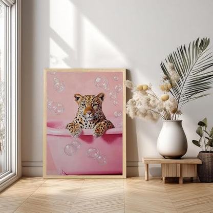 DAZZLEDOTS Pink Diamond Art Kit, Cheetah Bathroom Round Diamond Painting - color: DT097
