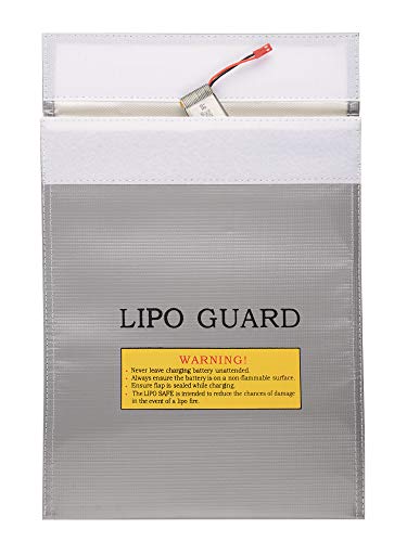 Fire Resistant Flame-Resistant Fireproof Explosion-Proof Waterproof Lipo Battery Storage Guard Pouch Sleeve Safety Protective Bag for Safe Charge & Storage - 12 x 9 Inches Large Size (Silver)