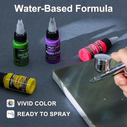 HOMY ARTY Airbrush Paint - 42 Colors with 6 Thinner & 16.9 fl oz Cleaner
