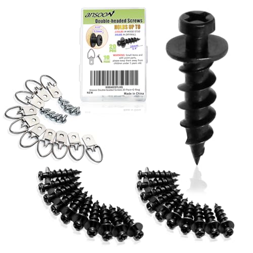 20Pcs Black Wall Double Headed Picture Hanging Screws Nails Kit for Hanging - color: Black Zinc, size: 20 Pack + D-ring