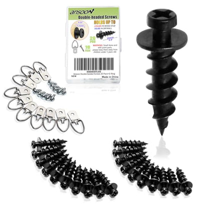 20Pcs Black Wall Double Headed Picture Hanging Screws Nails Kit for Hanging - color: Black Zinc, size: 20 Pack + D-ring