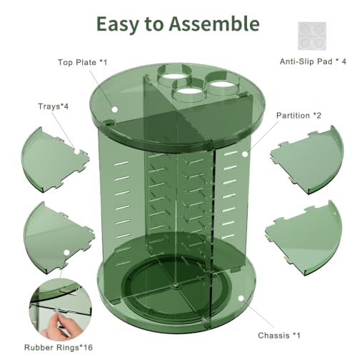 Rotating Makeup Organizer with DIY 8 Adjustable Layers, Clear Green - color: Clear Green