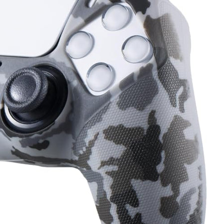 YoRHa Grip Texture Silicone Skin for PS5 Controller x 2(Grey Camouflage) with Pro Thumb Grips x 8