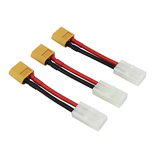 3pcs Male XT60 to Plug for Big Tamiya Female Adapter Connector with 14awg 1.96inch Silicone Wire for Turnigy Zippy Battery (Pack of 3)