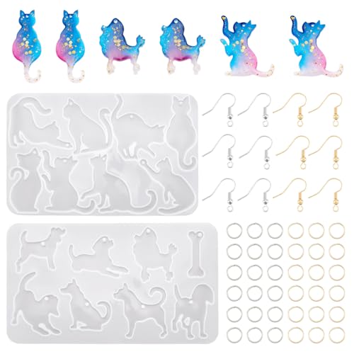 Elecrelive 2Pcs Animal Epoxy Resin Mold Cat Earring Pendant Silicone Molds - color: Clear-Cat