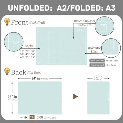 iMAT Flip Cutting Mat Note A2, Foldable, Double-Sided, Light Green - color: Light Green
