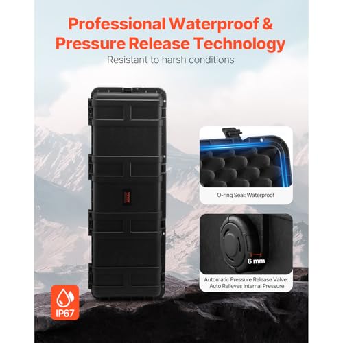 VEVOR Dry Box, Waterproof Hard Case with Pre-Cut Foam, 44 x 16 x 13.5inch - size: 112x41x34 cm