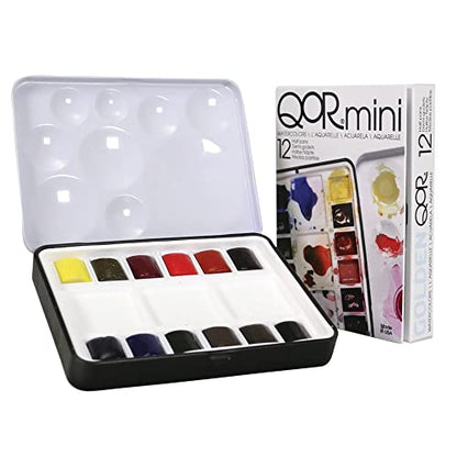 QoR Mini Set by GOLDEN, 12 Half Pan Watercolors, Professional Watercolor Paint Set