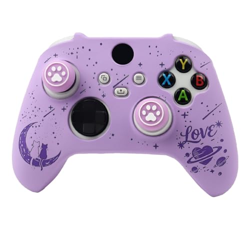 Moonlit Cats with a Loving Heart Controller Skin Compatible with Xbox Series X Wireless Controller, RALAN Protector Case， Customised Thumb Grips Cap - color: MCats Purple