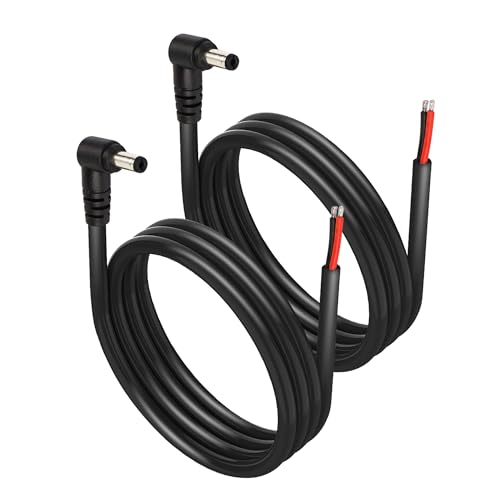 SinLoon 2 Pack DC5521 Power Pigtails Cable,16AWG 12V,90 Degree,3.3FT