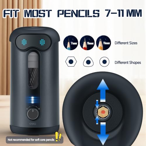 deli Electric Pencil Sharpener, Fully Automatic Pencil Sharpener, Black - color: Black