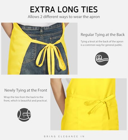 Syntus Apron for Men Women, Adjustable Cooking Kitchen Apron with 2 Pockets - color: Yellow, style: 2 Polyester