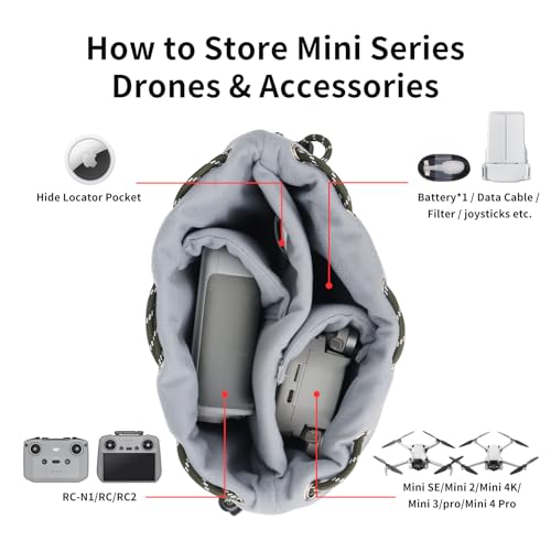 Drawstring Mini 4K 3 4 5 Pro Drone Camera PU Leather Crossbody Shoulder Bag - color: Olive Green