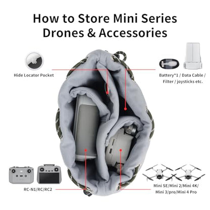Drawstring Mini 4K 3 4 5 Pro Drone Camera PU Leather Crossbody Shoulder Bag - color: Olive Green