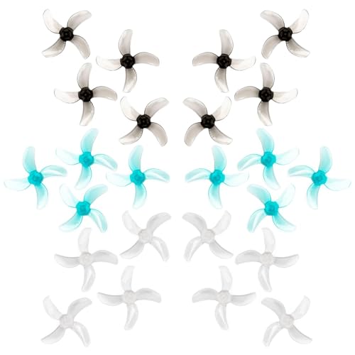 Gemfan 31mm 1209 4-Blade FPV Propellers with 1mm Center Hole for Micro Whoop Drone Racing Quadcopter for 0802 25000KV Brushless Motors (Clear + Clear Gray + Clear Blue, 24pcs - 12CW 12CCW) - color: Center Hole: 1mm (Clear + Gray + Blue), size: Blades: 4