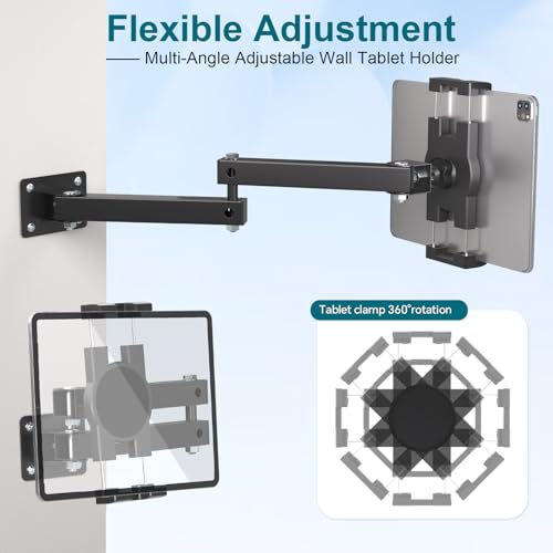 Mippko Foldable Wall Mount iPad Holder Tablet Mount Stand,360° Adjustable Tablet Holder,2-Stage Extendable Articulating Aluminum Alloy Arm,Compatible with 4.7~12.9" iPad/Nexus/e-Reader/Switch/iPhone