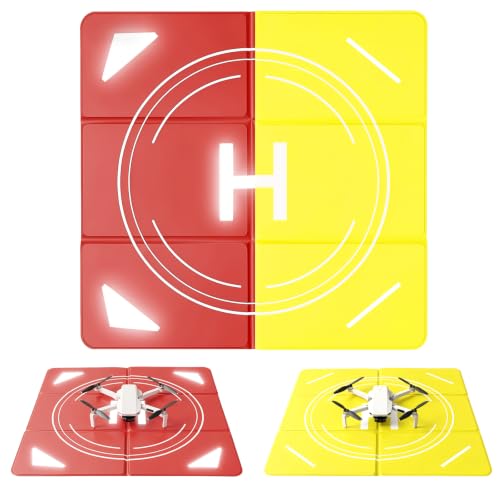 Night Reflective Drone Landing Pad, Foldable Quick-Fold Heavy-Duty Double-Sided Launch Pad (20 inch), Waterproof and Dirt-Resistant Portable, Drone Accessory - Yellow/Red - color: Yellow/Red-20inch