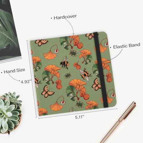Handy Size 5 x 5 inches Sketch Book, 80GSM Acid Free Artistic Drawing Painting Writing Paper, Hardcover Cloth Cover Art Sketchbook,Journal Notebook.Green Ginkgo Bee - color: 80gsm-green ginkgo bee