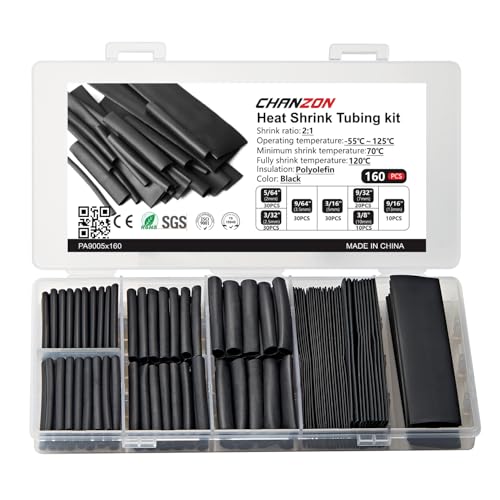 Chanzon 160 Pcs Heat Shrink Tubing Kit, 2:1 Black Heat Shrink Wrap Tubing with Length 1.5" 3" (inch), Polyolefin Sleeving 2 to 1 Heat-Shrink Tube - color: 1.Black