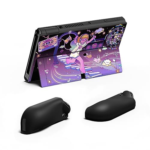 PlayVital ZealProtect Soft Protective Case for Nintendo Switch OLED, Flexible Protector Joycon Grip Cover for Nintendo Switch OLED w/Thumb Grips & ABXY Direction Button Cap - Dancing Notes - color: Dancing Notes