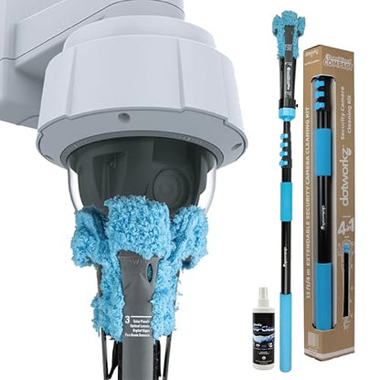 DomeWizard™ Compact 13' Security Camera Cleaning Kit with Pole – Streak-Free Lens Cleaner for Dome, PTZ, Mini Dome & Bullet Cameras – Reusable Microfiber Mitt + 8oz Cleaning Solution - size: 13' Cleaning Kit
