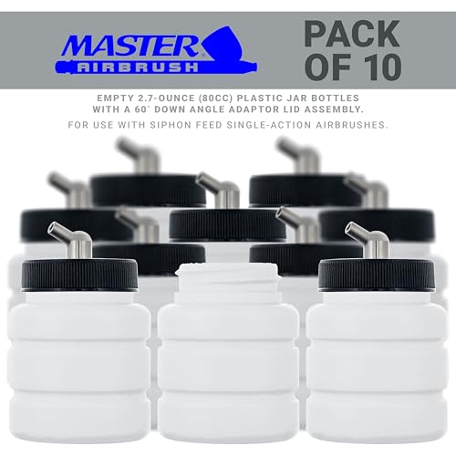 Master Airbrush Pack of 10, TB-005 Empty 2.7 oz. (80cc) Plastic Jar Bottles - size: 2.7oz - Plastic - 60°