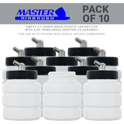 Master Airbrush Pack of 10, TB-005 Empty 2.7 oz. (80cc) Plastic Jar Bottles - size: 2.7oz - Plastic - 60°
