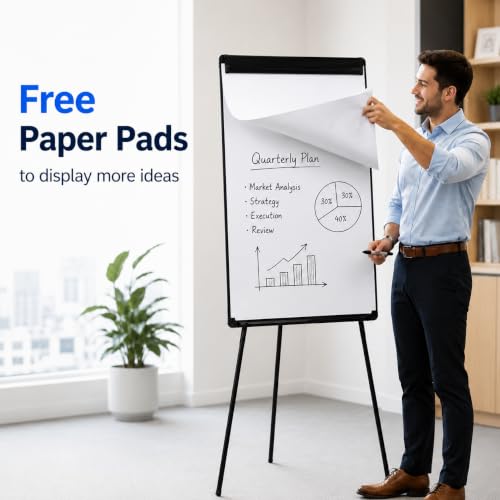 Magnetic Whiteboard Easel Dry Erase Board with Tripod Stand, 36"x24", Black - color: Black, size: 24"W x 36"H