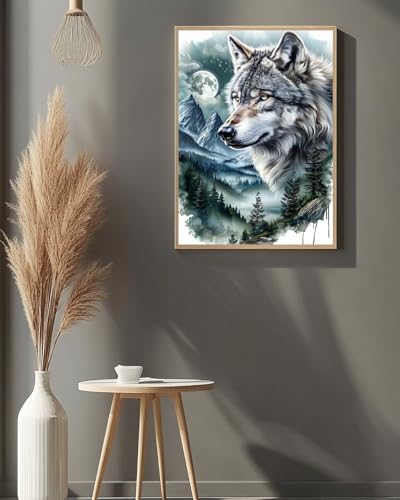 Wolf Diamond Art Kits for Adults, Animal Diamond Art for Beginners 12X16 In - color: Wolf 01