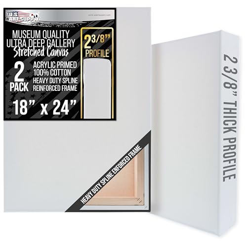 U.S. Art Supply Stretched Canvas for Painting 18" x 24" 2-3/8" Extra Deep - size: 18" x 24"