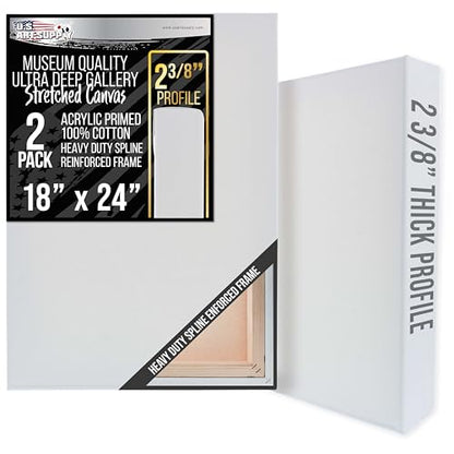 U.S. Art Supply Stretched Canvas for Painting 18" x 24" 2-3/8" Extra Deep - size: 18" x 24"