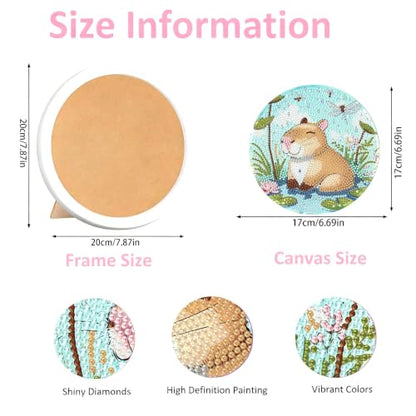 bleihum Capybara Diamond Art Kits for Kids with Round Frame 8X8 inch - color: CC1163-US