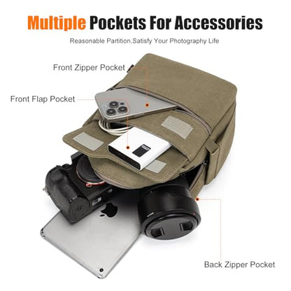 Cwatcun Sling Camera Bag Canvas, Compact Crossbody Case with Rain Cover - color: Green, size: Small