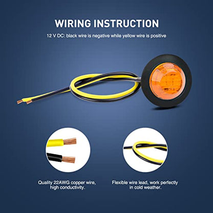 Nilight 50 PCS 3/4" Round Clearance LED Front Rear Side Marker Light - color: 50Pcs Amber