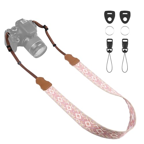 Universal Camera Strap - Camera Neck Strap, Adjustable Shoulder Straps Compatible with Canon, Fujifilm, Nikon, Olympus, Panasonic and other SLR and mirrorless cameras - Purple Red White Rhombus - color: Purple Red and White Rhombus
