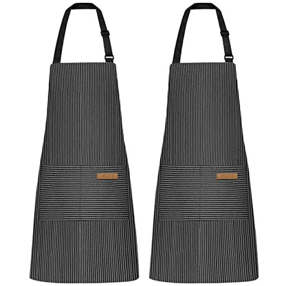 NLUS 2 Pack Kitchen Cooking Aprons, Adjustable Bib Soft Chef Apron with 2 Pockets for Men Women (Black Pinstripes) - color: Black Pinstripes