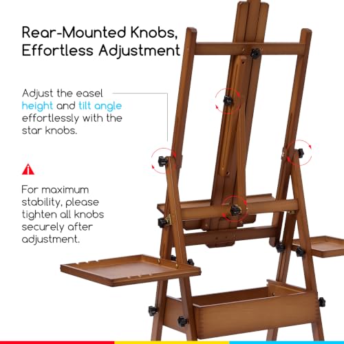MEEDEN Painting Easel with Storage and Tray: H-Frame Beech Wood Art Easel - color: Walnut
