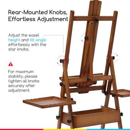 MEEDEN Painting Easel with Storage and Tray: H-Frame Beech Wood Art Easel - color: Walnut