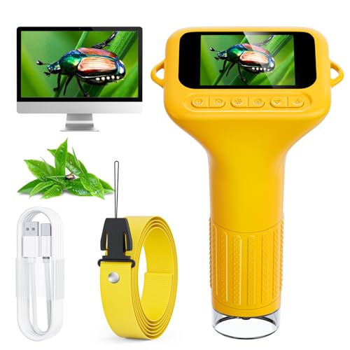 SKYBASIC Digital Microscope for Kids, 2" Screen 1000X Handheld Microscope HD Pocket Portable Microscopes Camera, Science Edu Fun Birthday Gifts Toys for Ages 4-12 Children Students Boys Girls -Yellow - color: 2"-Yellow